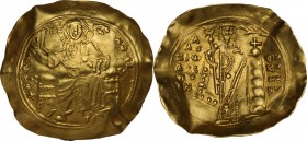 Alexius I, Comnenus (1081-1118). AV Hyperpyron Nomisma, Constantinople mint. Obv. Christ Pantokrator enthroned facing. Rev. Alexius standing facing, h...