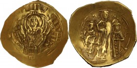 Andronicus II Palaeologus, with Michael IX (1295-1320). AV Hyperpyron Nomisma, Constantinople mint, c. 1303-1320. Obv. Half-lenght figure of the Theot...