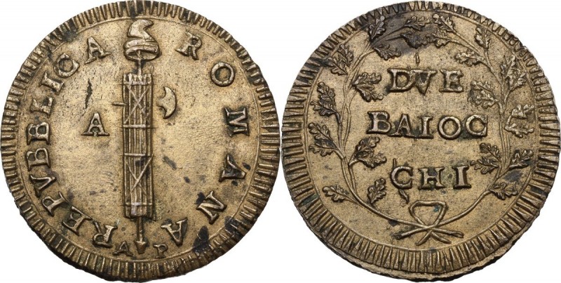 Ancona. Repubblica Romana (1798-1799). Due Baiocchi, sigle A P. D/ Fascio repubb...