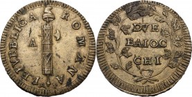 Ancona. Repubblica Romana (1798-1799). Due Baiocchi, sigle A P. D/ Fascio repubblicano con scure a destra, sormontato da pileo; a sinistra, A; sotto l...