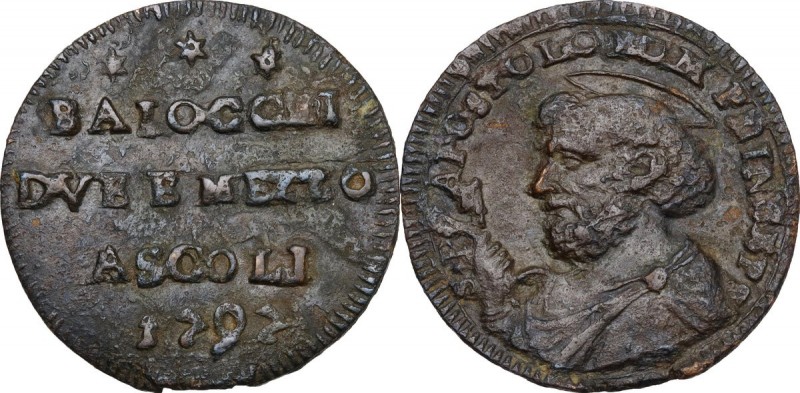 Ascoli. Pio VI (1775-1799), Giovanni Angelo Braschi. Sampietrino da 2 e mezzo ba...