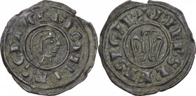 Brindisi. Federico II di Svevia (1197-1250). Mezzo denaro, 1243. D/ Testa nuda di Federico (?) volta a destra. R/ Aquila volta a destra ad ali spiegat...
