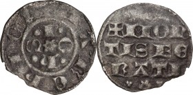 Chivasso. Giovanni I Paleologo (1338-1372). Imperiale. D/ Le lettere I O h S attorno a rosetta e accostata da globetti. R/ + MON/TISFE/RATI; sotto, ro...