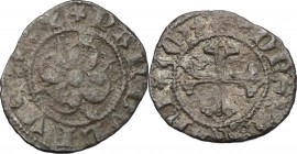 Fano. Pandolfo Malatesta (1384-1427). Picciolo. D/ Rosa Malatestiana. R/ Croce bifida e gigliata. CNI 15; Ciavaglia 2; Castellani 17. MI. 0.30 g. 13.5...