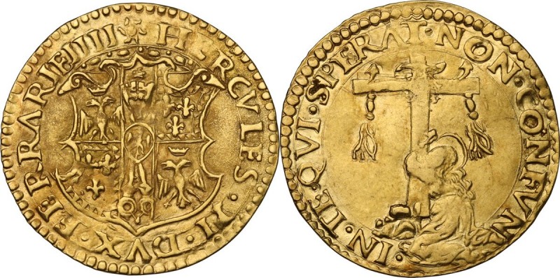 Ferrara. Ercole II d'Este (1534-1559). Scudo d'oro del sole. D/ Stemma estense; ...