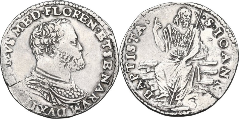 Firenze. Cosimo I de' Medici (1537-1574). Testone s.d. D/ Busto a destra barbuto...