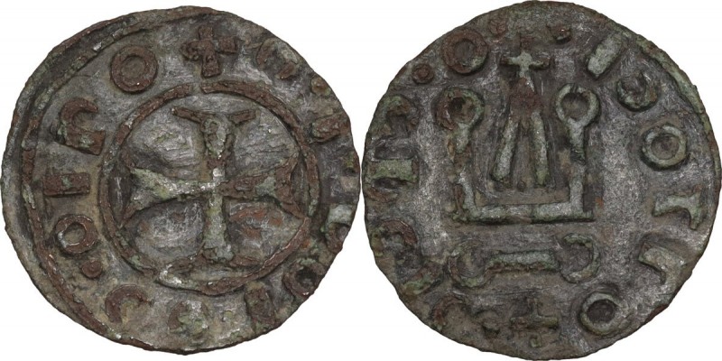 Limosano. Giacomo Montagano (circa 1461) (?). Denaro tornese. D/ Castello. R/ Cr...
