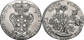 Livorno. Cosimo III de' Medici (1670-1723). Pezza della rosa 1707. D/ Stemma poligonale in cartella ad intagli e volute sormontata da corona dentata c...