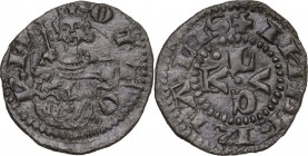 Lucca. Castruccio Castracani degli Antelminelli (1316–1328). Castruccino. D/ Il Re Ottone IV in mezza figura di fronte tiene nella destra lo scettro e...