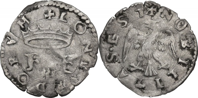 Massa Lombarda. Francesco d'Este (1550-1578). Soldo. D/ Le lettere F E (Francesc...