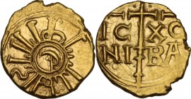 Messina o Palermo. Enrico VI di Svevia (1194-1197). Multiplo di tarì, 1196 (?). D/ Legende in pseudo cufico (Enrico Cesare Augusto); la legenda estern...