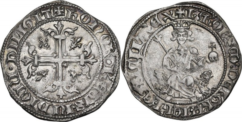 Napoli. Carlo II d'Angio (1285-1309). Gigliato. D/ Il Re coronato, seduto di fro...