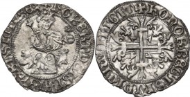 Napoli. Roberto d'Angiò (1309-1343). Gigliato. D/ Il Re coronato, seduto di fronte tra due protomi di leoni, tiene nella destra lo scettro gigliato e ...