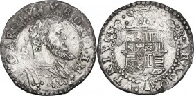 Napoli. Carlo V d'Asburgo (1516-1556). Mezzo Ducato. D/ Busto laureato e corazzato a destra; sigle IBR (Giovan Battista Ravaschieri mastro di zecca). ...