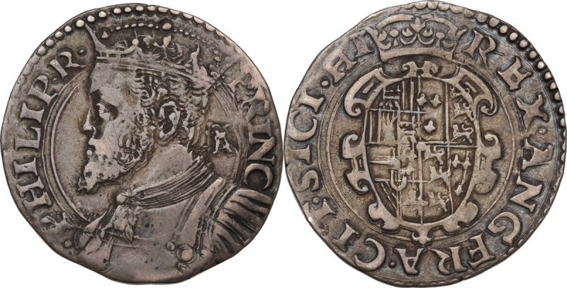 Napoli. Filippo II di Spagna (1554-1598). Tarì. D/ Busto coronato volto a sinist...