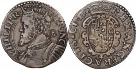 Napoli. Filippo II di Spagna (1554-1598). Tarì. D/ Busto coronato volto a sinistra; dietro, sigla IBR (Giovann Battista Ravaschieri, maestro di zecca ...