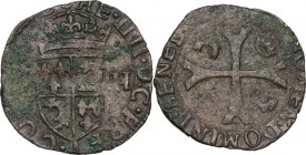 Passerano. Ercole Radicati (1585-1587). Contraffazione del grosso dozzeno. D/ Scudo coronato inquartato con gigli di Francia e radici stilizzate a for...