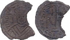 Roma. Adriano I (772-792). Denaro antiquiore. D/ Busto di fronte; ai lati [I] e B. Lunga croce potenziata su due gradini; ai lati, R e m. CNI 9/10; Fu...