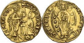 Roma. Senato Romano (sec. XIV-XV). Ducato. D/ San Pietro nimbato volto a destra porge il vessillo al Senatore genuflesso; lungo l'asta, SEN (dal basso...