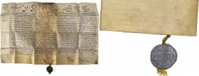 Roma. Innocenzo XI (1676-1689), Benedetto Odescalchi. Pergamena 1678 con bolla. PB. 36.00 mm. Graffiti sul rovescio della bolla. Pergamena: 56 x 41 cm...