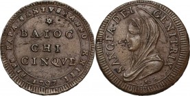 Roma. Pio VI (1775-1799), Giovanni Angelo Braschi. Madonnina da 5 baiocchi 1797. D/ * / BAIOC / CHI / CINQVE. R/ Busto della Madonna volto a sinistra;...