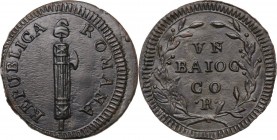 Ronciglione. Repubblica Romana (1797-1799). Baiocco. D/ Fascio con quattro legature orizzontali comprese tra due incrociate e con scure e pileo a dest...