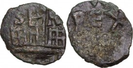 Salerno. Guglielmo II (1166-1189). Follaro. D/ W / REX / II. R/ Castello stilizzato; ai lati S / AL (legate). Bellizia 243; Travaini 1995, 373; D'Andr...