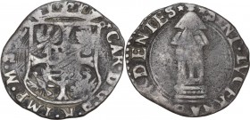 Solferino. Carlo Gonzaga (1639-1678). Soldo di imitazione mantovana. D/ Scudo con le armi dei Gonzaga coronato. R/ Pisside a forma di torre. CNI 51; M...