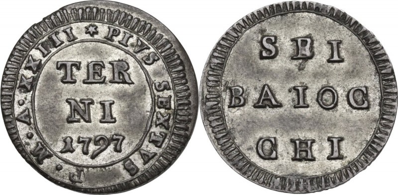 Terni. Pio VI (1775-1799), Giovanni Angelo Braschi. Muraiola da 6 Baiocchi A. XX...