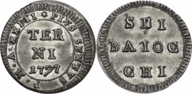Terni. Pio VI (1775-1799), Giovanni Angelo Braschi. Muraiola da 6 Baiocchi A. XXIII, 1797. D/ TER/NI/ 1797. R/ SEI/ BAIOC/CHI. CNI 6; M. 419; Berm. 31...