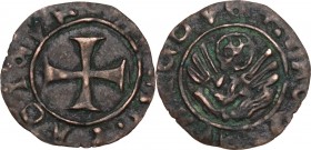 Venezia. Imitazione del tornesello, di probabile fattura orientale, XV sec. D/ Leone in soldo. R/ Croce patente. Cf. Gamberini III p. 171. AE. 0.54 g....