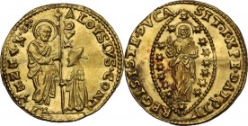 Venezia. Alvise Contarini (1676-1684). Zecchino. D/ San Marco nimbato, stante a sinistra, porge il vessillo al Doge genuflesso; lungo l’asta, DVX. R/ ...