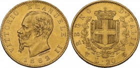 Vittorio Emanuele II (1861-1878). 20 lire 1862 Torino. Pag. 456; Mont. 132. AU. 21.00 mm. SPL+.