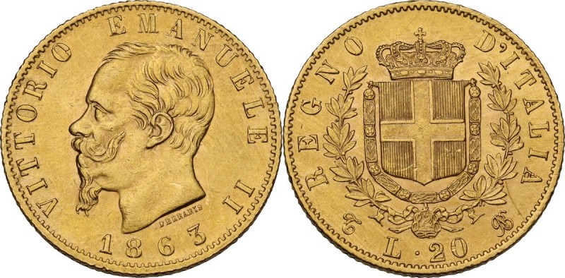 Vittorio Emanuele II (1861-1878). 20 lire 1863 Torino. Pag. 457; Mont. 133. AU. ...