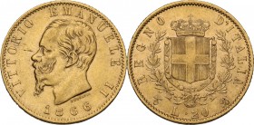 Vittorio Emanuele II (1861-1878). 20 lire 1866 Torino. Pag. 460; Mont. 136. AU. 21.00 mm. R. BB+.
