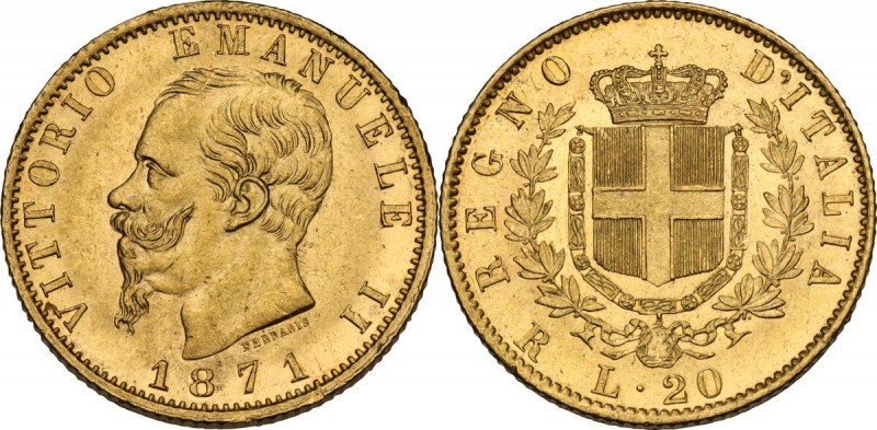 Vittorio Emanuele II (1861-1878). 20 lire 1871 Roma. Pag. 466; Mont. 142. AU. 21...