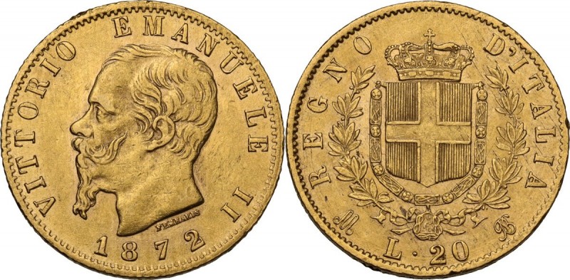 Vittorio Emanuele II (1861-1878). 20 lire 1872 Milano. Pag. 467; Mont. 143. AU. ...