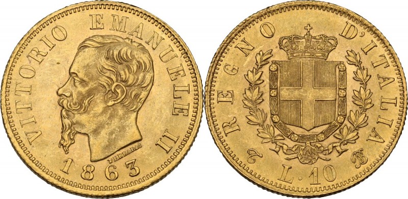 Vittorio Emanuele II (1861-1878). 10 lire 1863 Torino. Pag. 477; Mont. 155. AU. ...