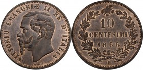 Vittorio Emanuele II (1861-1878). 10 centesimi 1866 Birmingham. Pag. 544; Mont. 237. CU. 30.00 mm. Rame rosso. qFDC/FDC.