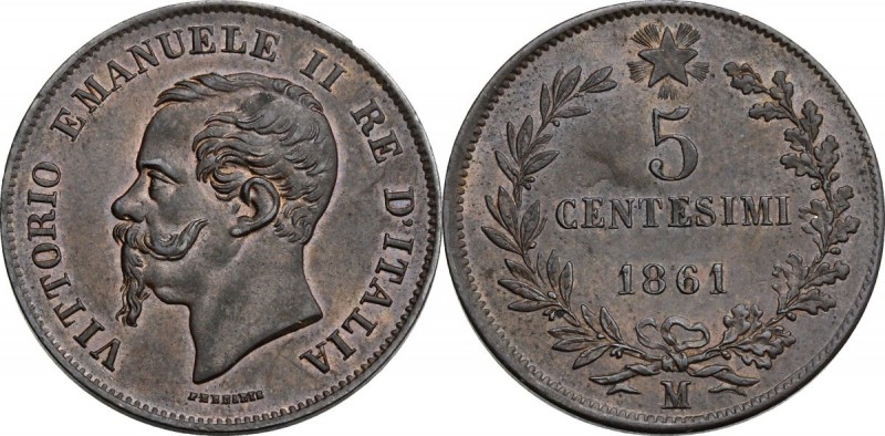 Vittorio Emanuele II (1861-1878). 5 centesimi 1861 Milano. Pag. 552; Mont. 246. ...