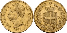 Umberto I (1878-1900). 20 lire 1880. Pag. 576; Mont. 12. AU. 21.00 mm. SPL+.