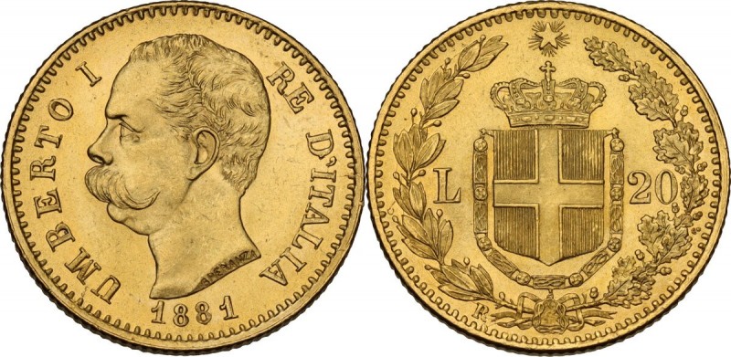 Umberto I (1878-1900). 20 lire 1881. Pag. 577; Mont. 14. AU. 21.00 mm. Conservaz...