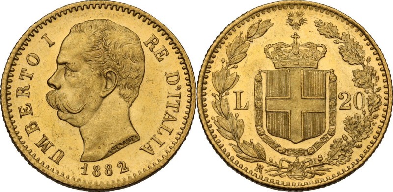 Umberto I (1878-1900). 20 lire 1882. Pag. 578; Mont. 16. AU. 21.00 mm. SPL+/qFDC...