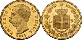 Umberto I (1878-1900). 20 lire 1890. Pag. 585; Mont. 25. AU. 21.00 mm. Conservazione eccezionale FDC.