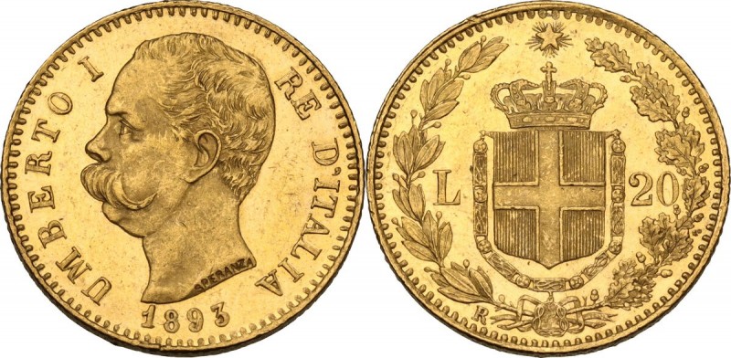 Umberto I (1878-1900). 20 lire 1893. Pag. 587; Mont. 29. AU. 21.00 mm. NC. Insig...