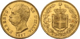 Umberto I (1878-1900). 20 lire 1897, oro rosso. Pag. 588; Mont. 31a. AU. 21.00 mm. R. qFDC.