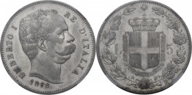 Umberto I (1878-1900). 5 lire 1878. Pag. 589; Mont. 32. AG. 37.00 mm. RR. Perizia NGC, XF Details (cleaned). Bel BB+.