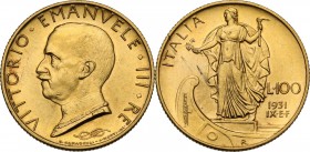 Vittorio Emanuele III (1900-1943). 100 lire 1931 A. IX. Pag. 646; Mont. 20. AU. 23.50 mm. qFDC/FDC.
