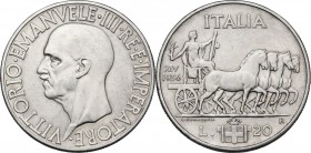 Vittorio Emanuele III (1900-1946). 20 Lire 1936, A. XIV. Pag. 681; Mont. 78. AG. 35.50 mm. R. BB/BB+.