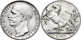 Vittorio Emanuele III (1900-1943). 10 lire 1927 *. Pag. 692; Mont. 89. AG. 27.00 mm. R. Conservazione altissima. FDC.